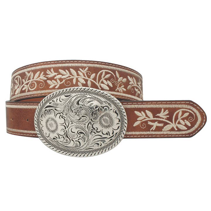 anbfashion - Wholesale Belt - Women's - EMBROIDERED STRAP OVAL BUCKLE BELT IW-36004ASL