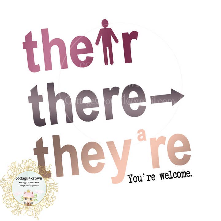 Their They're There Grammar Vinyl Decal Sticker for wholesale by cottage + crown