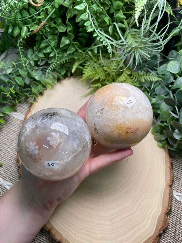 Quartz and Flower Agate Sphere for wholesale by Copper Ashes