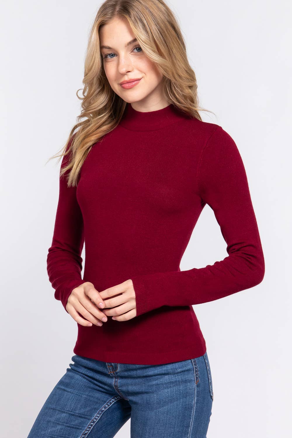 Active Basic | Active USA - Venta al por mayor Jersey de punto - Mujer - Suéter básico de manga larga con cuello simulado10