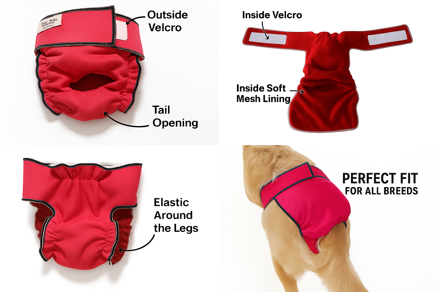 Jack & Jill Dog Diapers - Wholesale Pet Diaper - Dog - Female Dog Diaper-Britches With Tail Opening Black2