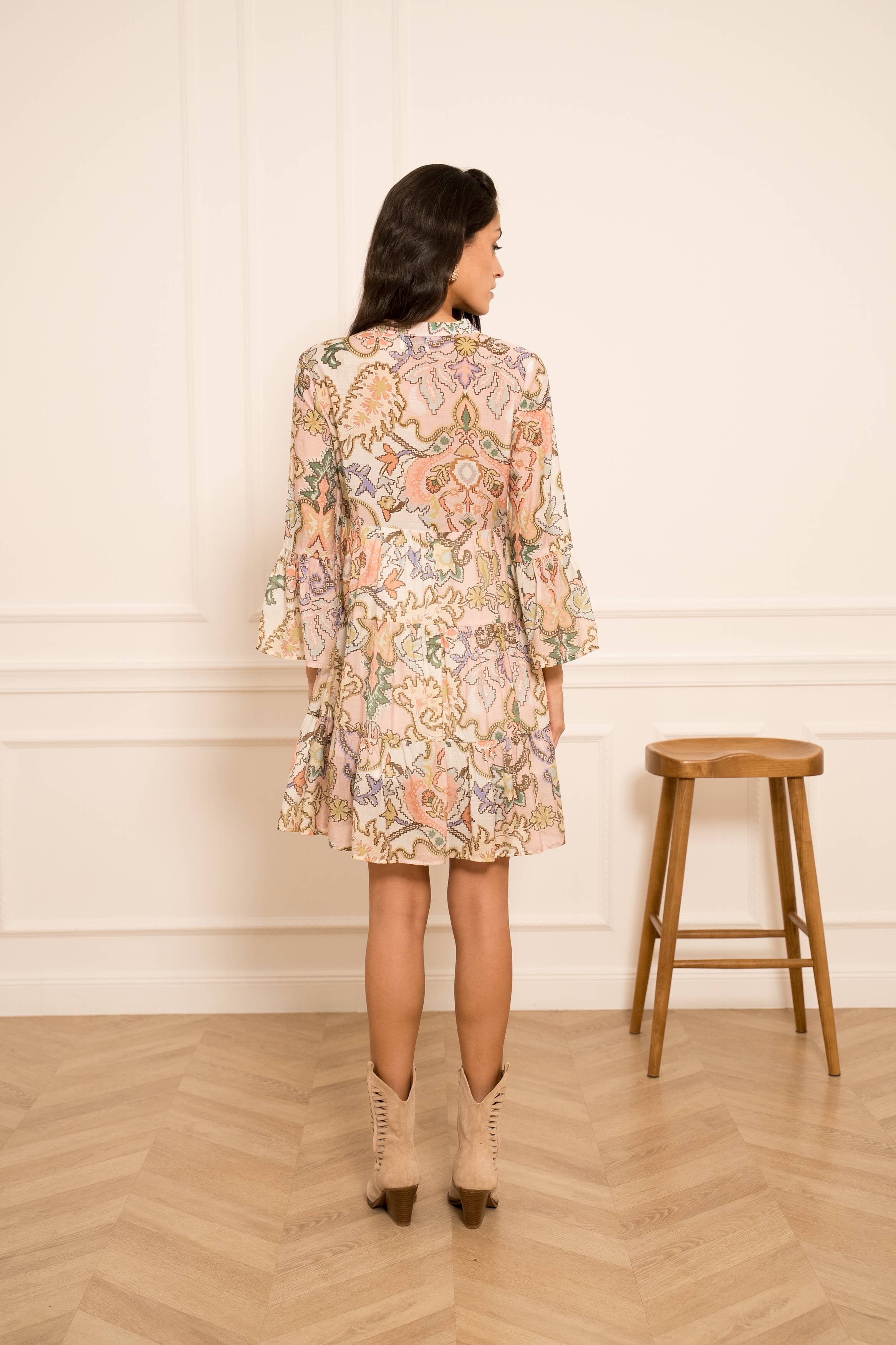 CHOKLATE PARIS - Vendita all'ingrosso Vestito - Donna - Abito corto stampato in seta Saint-Tropez - CK08110-27