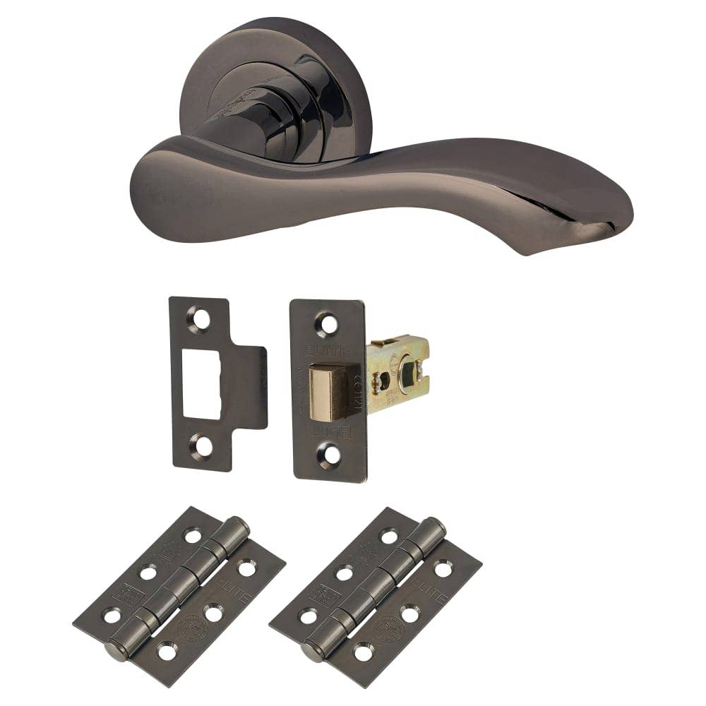 Diybasket – wholesale Knob/pull – Scarlett Lever Door Handle on Rose - Door Kit - Black Nickel0