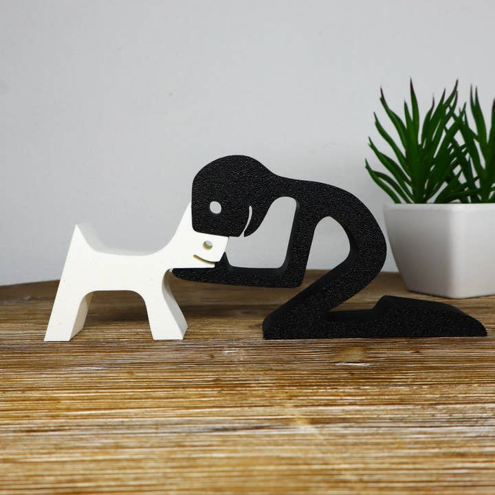 Minimalist Boy and Dog Sculpture, Modern Dog Lover Decor for wholesale by Herbs&Belles