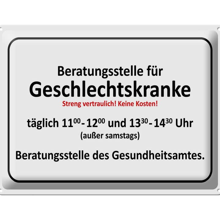 Tinnen bordje, 40x30 cm, adviescentrum, seksueel ziek, bord voor wholesale door Femer