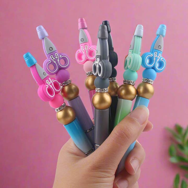 KiddieKickz - Wholesale Pen - Cartoon Silicone Scissors, Handmade Plastic Bead Pens7
