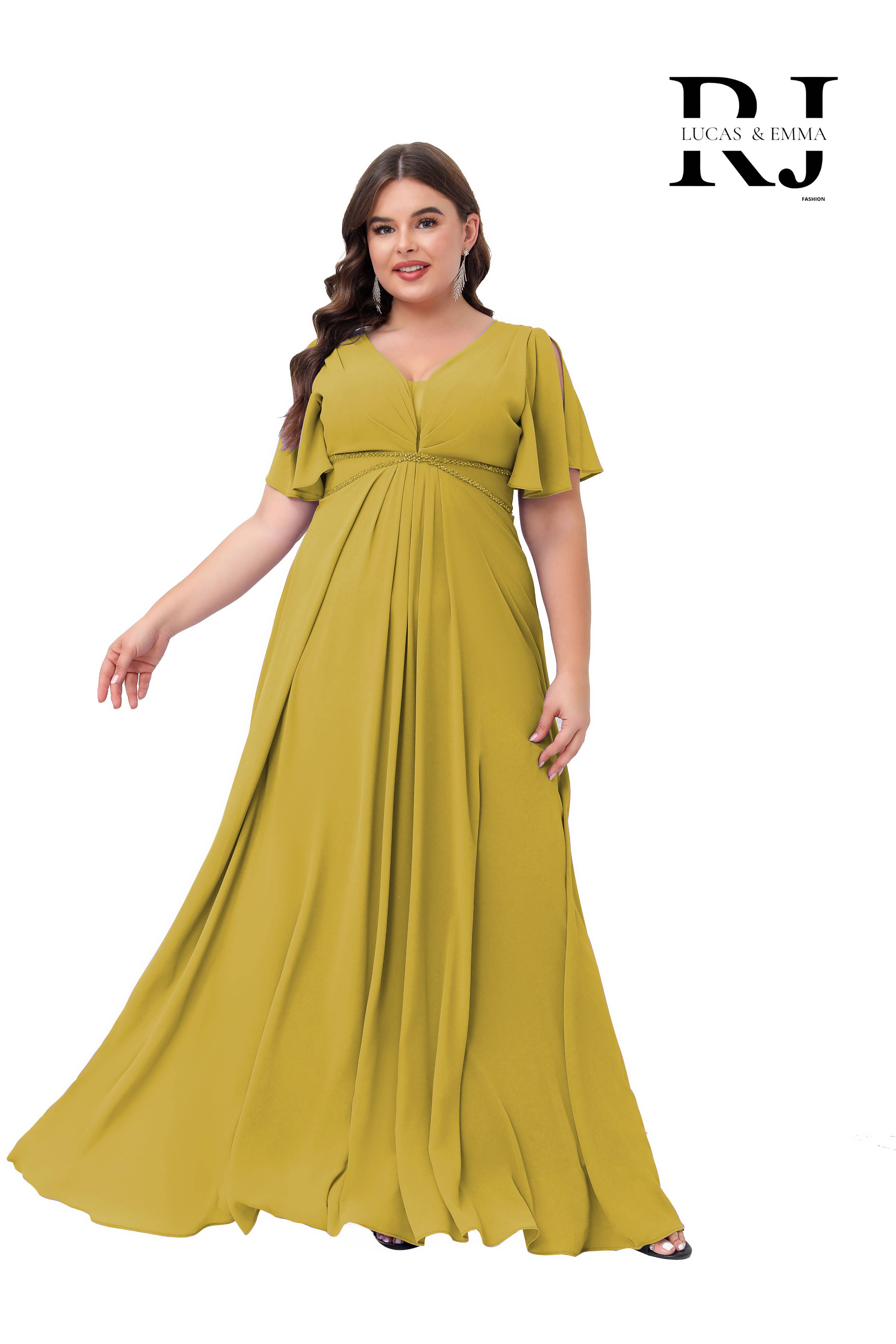 Lucas & Emma - Sarl RJ & co - Wholesale Gown - Women's - Plus size long fluid formal dress with V-neckline8