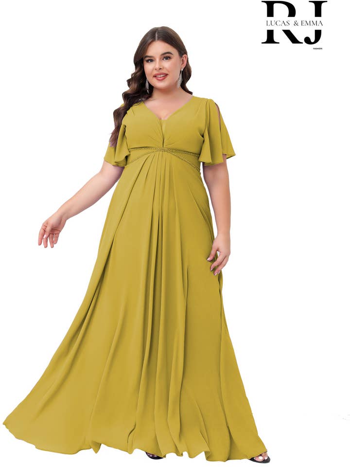 Lucas & Emma - Sarl RJ & co - Wholesale Gown - Women's - Plus size long fluid formal dress with V-neckline8