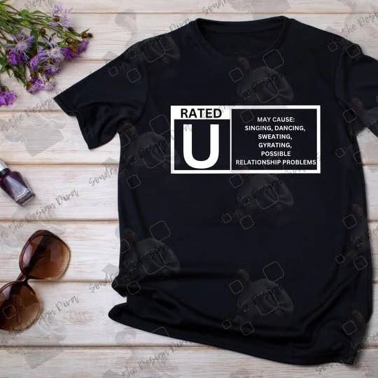 Klassificeret U Kan forårsage sangdansende svedtendens... T-shirt for engroshandel hos Rosewater & Castiron Crafts