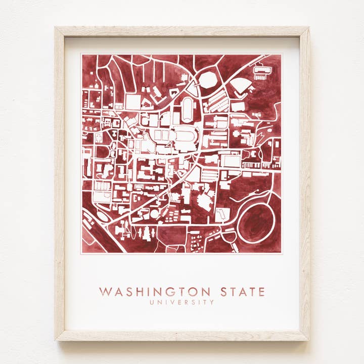 Mapa do Campus em Aquarela da Universidade Estadual de Washington - ARTE IMPRIMIR por atacado de Turn-of-the-Centuries