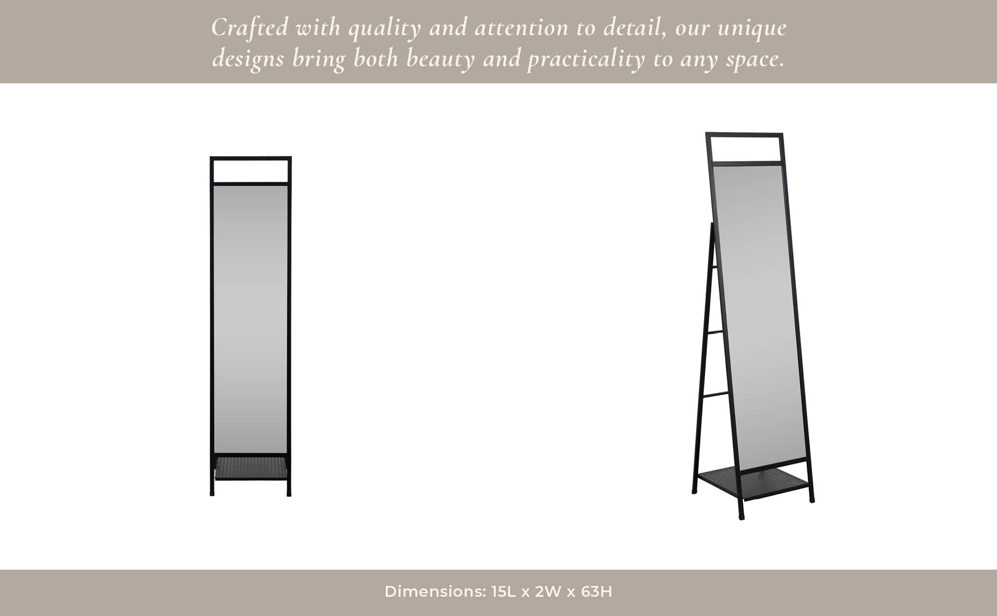 Sagebrook Home - Wholesale Floor Mirror - Floor Mirror - Black Metal Freestanding with Shelf, 63 in.11