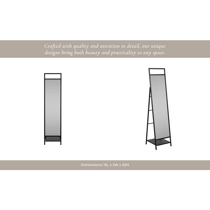 Sagebrook Home - Wholesale Floor Mirror - Floor Mirror - Black Metal Freestanding with Shelf, 63 in.11