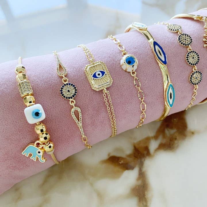 Evileyefavor - Venta al por mayor Juegos de joyas - Pulsera de oro mal de ojo, pulsera de cadena, pulsera de puño, joyas de mal de ojo