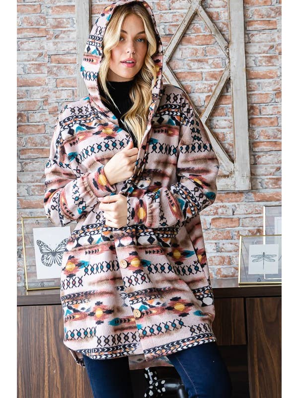 TAUPE MULTI EJ6401-23 AZTEC PRINT BUTTON DOWN CARDIGAN for wholesale on Faire