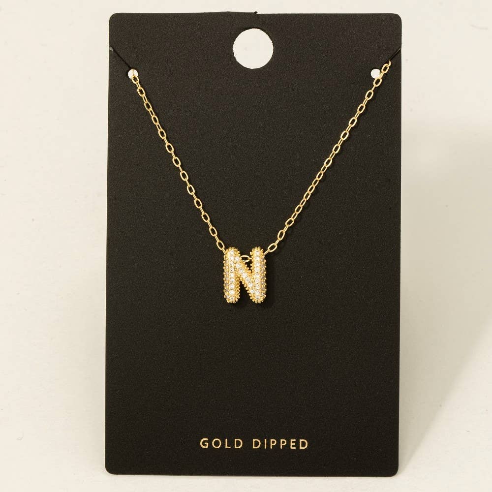 Fame Accessories - Wholesale Pendant/Charm Necklace - Gold Dipped Cz Pave Bubble Letter Pendant Necklace12