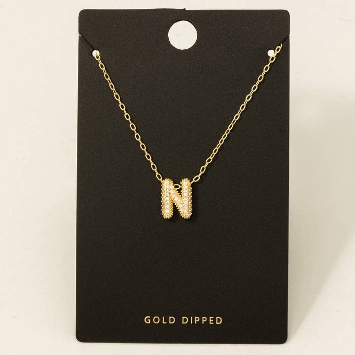 Fame Accessories - Wholesale Pendant/Charm Necklace - Gold Dipped Cz Pave Bubble Letter Pendant Necklace12