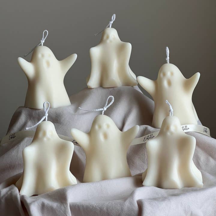 Handmade Halloween Ghost Candle: Sculptural Soy Wax Decor for wholesale by Estelle Studio