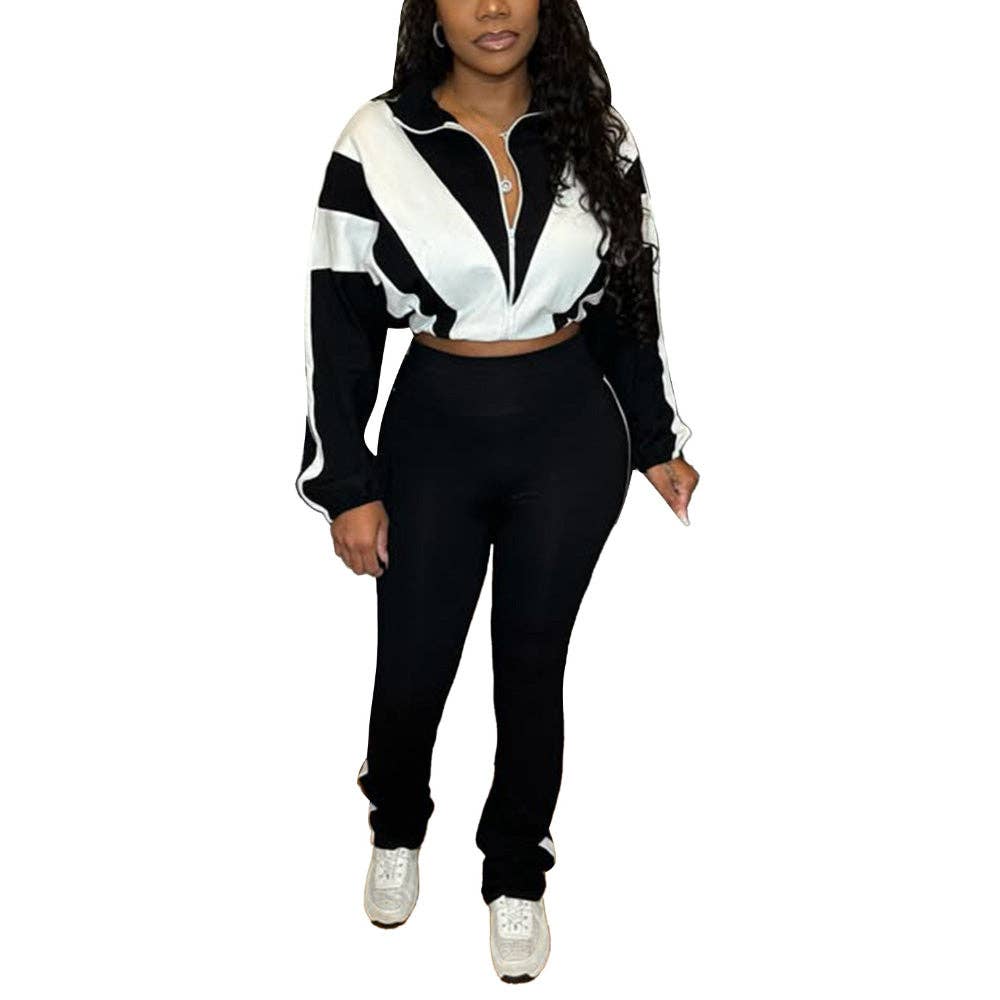 MB Fashion Wholesale - Wholesale Top & Pant Set (NOT Loungewear) - Women's - EVERY FASHION Zip-Up Crop Jacket & High-Waist Jogger Set HR2501518