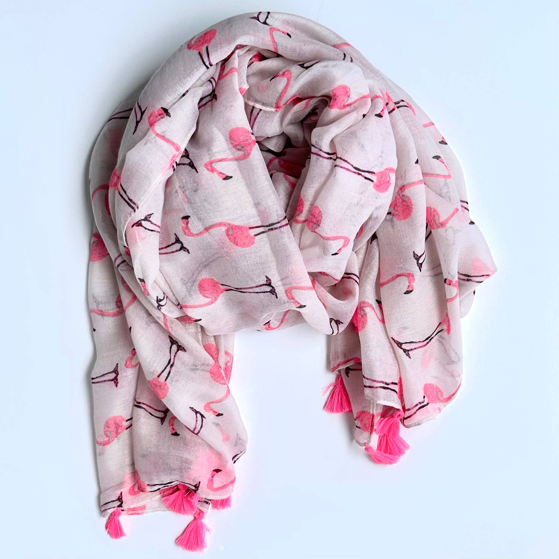 iconic mi - Wholesale Scarf - Women's - Flamingo Viscose Wrap Scarf With Tassel0