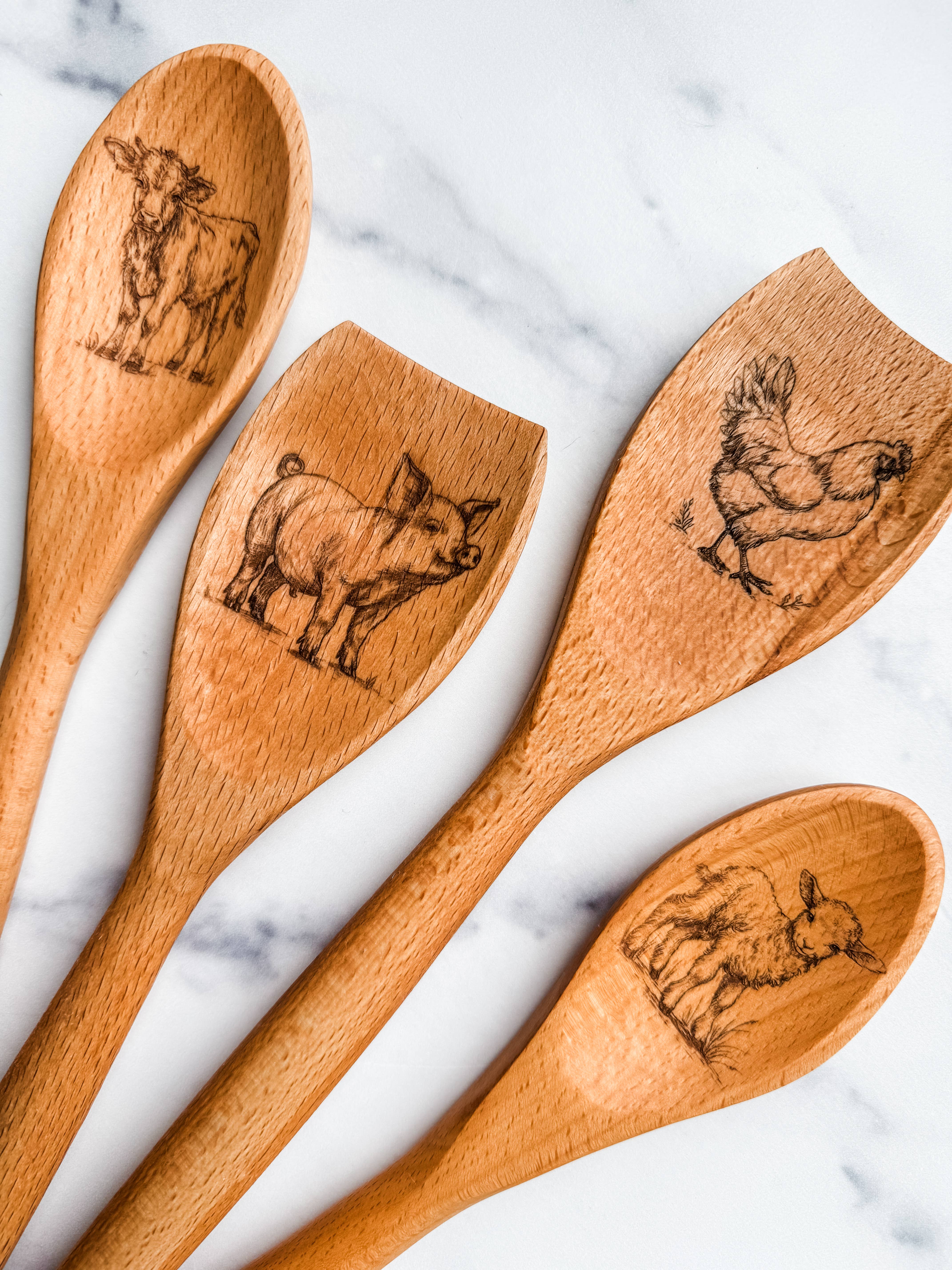 Wood & Ash - Wholesale Kitchen Spoon - Farm Animal Wooden Spoons2