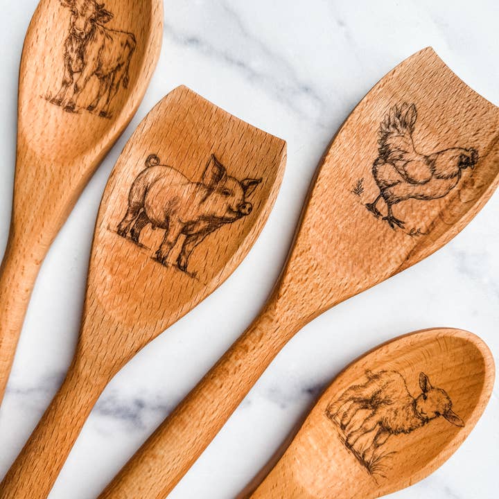 Wood & Ash - Wholesale Kitchen Spoon - Farm Animal Wooden Spoons2