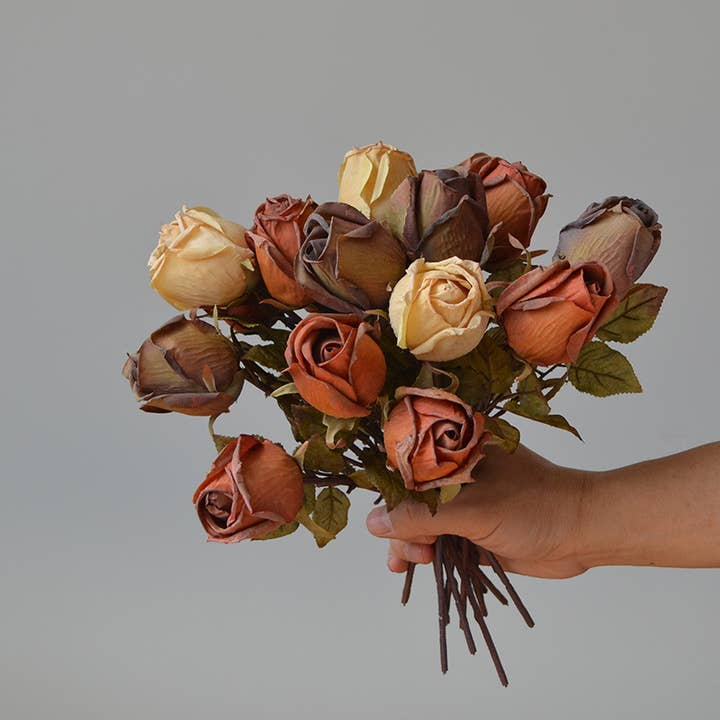 Sweet Home Deco - Wholesale Artificial Flowers - 11''T Vintage Single Roses, Artificial Rose Buds, Burnt Rose