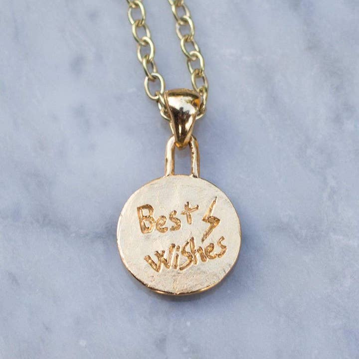 JewelryLab - Vendita all'ingrosso Collana con ciondolo/pendaglio - Collana con moneta dei migliori auguri, placcata oro 24 carati.1