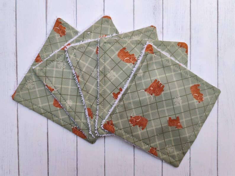 Hannah and me - Wholesale Face & Body Wipes - Highland cow reusable face wipes, Green bamboo cloths