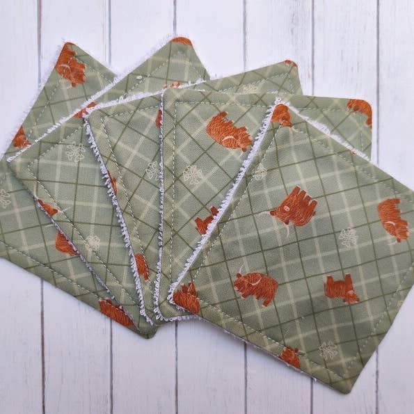 Hannah and me - Wholesale Face & Body Wipes - Highland cow reusable face wipes, Green bamboo cloths 0