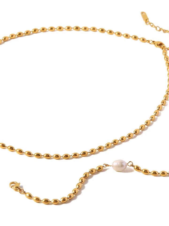 Delphin- Pearl Nugget Bracelet Stainless Steel 14K Gold for wholesale by HoopLa