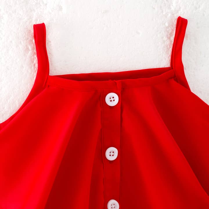 Auraquise - Wholesale Top & Short Set - Kids - Girls Summer Red Top Strawberry Embroidered Denim Short Set