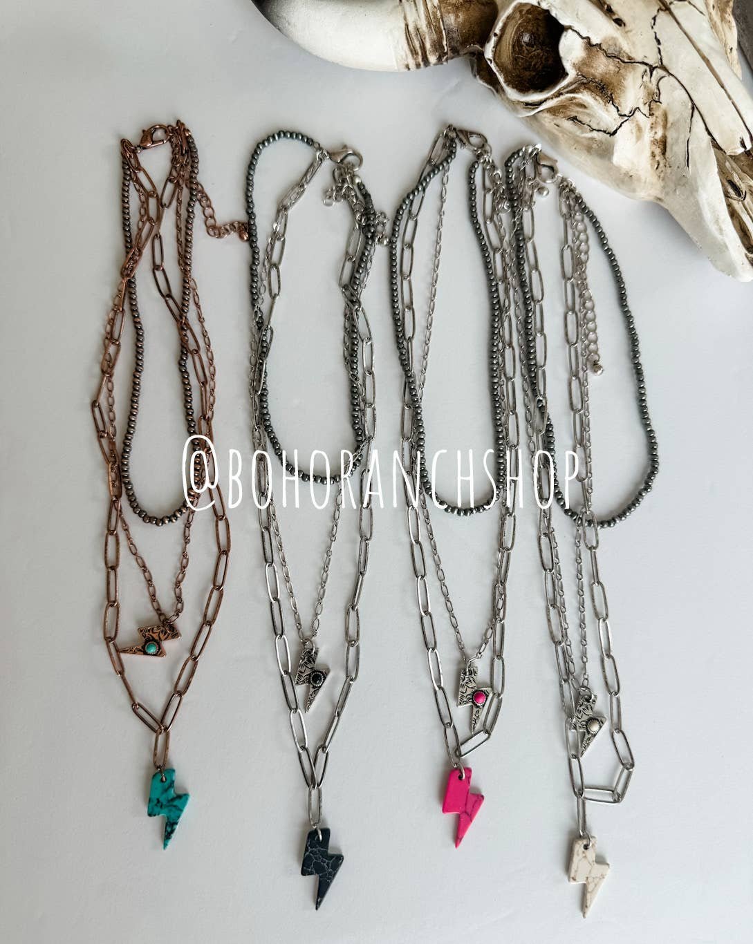 Boho Ranch Shop - Wholesale Pendant/Charm Necklace - Western 3 row Layered Lightning Bolt Necklace0