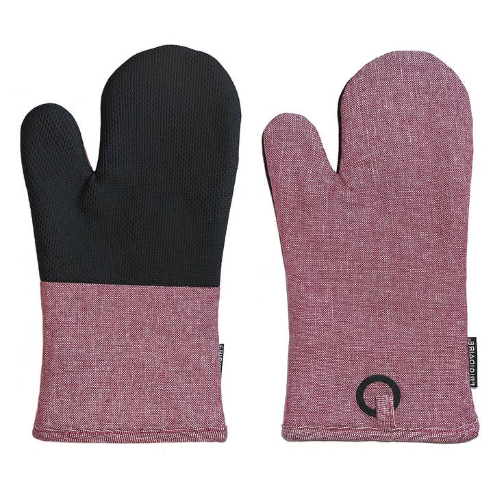 Red Heat Resistant Oven Mitts With Cotton & Neoprene for wholesale by home mart goods
