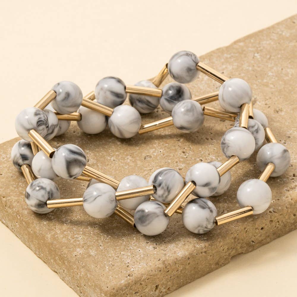 Anarchy Street – wholesale Beaded bracelet – Metallic Bars And Ball Resin Beads Bracelet 3 Set6