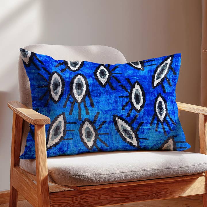 Handwoven Silk Velvet Evil Eye Ikat Pillow Cover for wholesale by Samarra Home