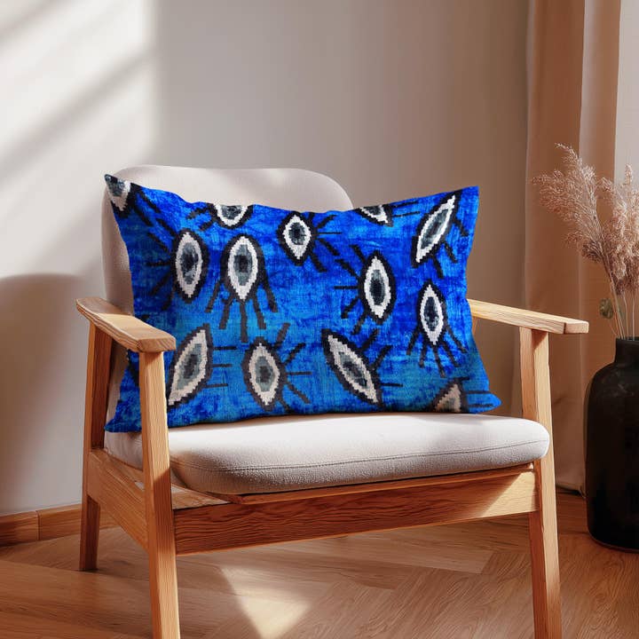 Handwoven Silk Velvet Evil Eye Ikat Pillow Cover for wholesale by Samarra Home