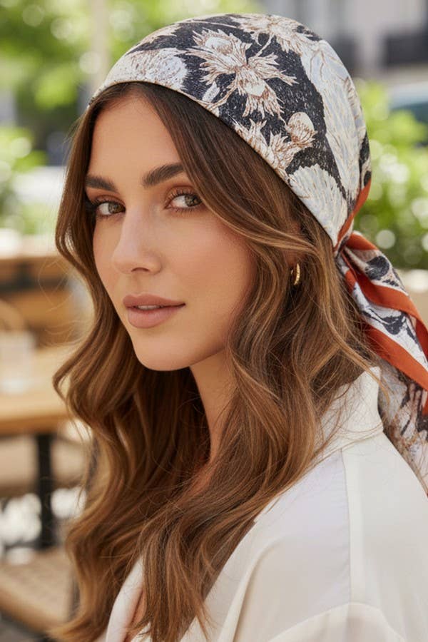 Artini Accessories - Wholesale Scarf - Women's - Floral Printed Silky Square Scarf2