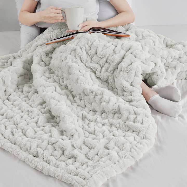 Olliix - Wholesale Throw Blanket - Soft Warm Ruched Faux Fur Throw Blanket 50x60", Silver Grey