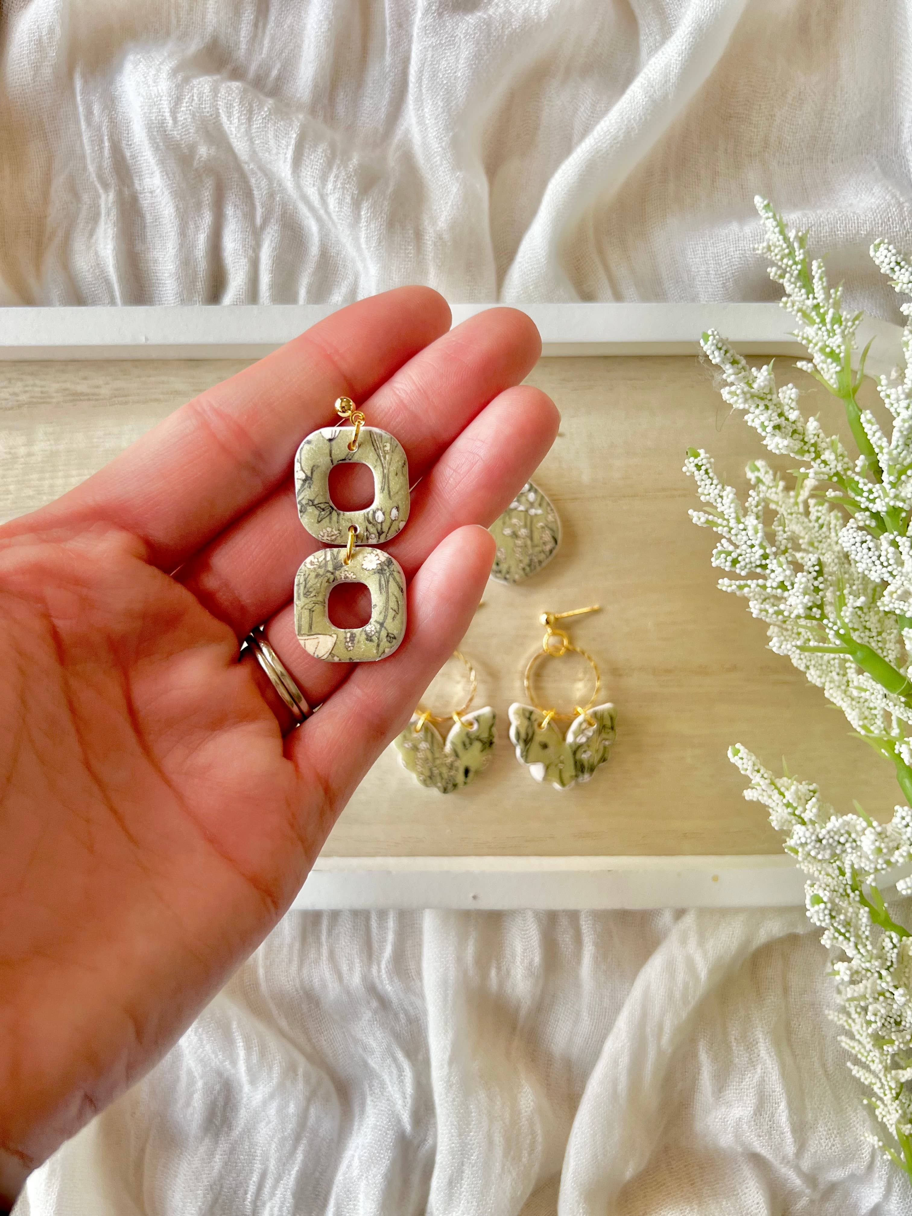 SeizeTheClayJewelry - Wholesale Dangle Earrings - Green Garden Earrings, Flower Clay Earrings1