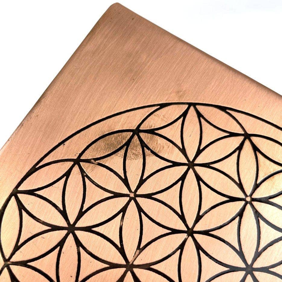 Rock Paradise – wholesale Decorative plate/dish/bowl – Crystal Copper Square Dish with Engraved Flower of Life Grid7