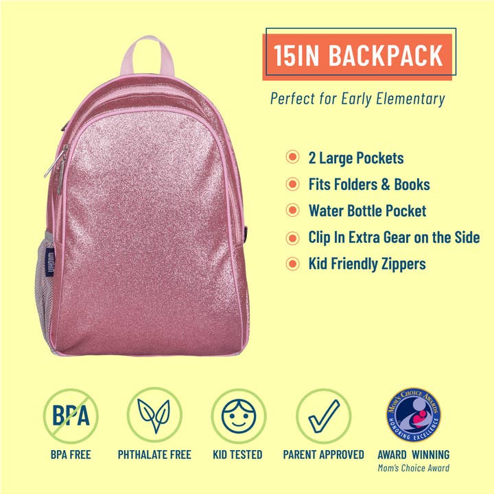 Wildkin - Wholesale Backpack - Kids - Pink Glitter Backpack - 15 Inch