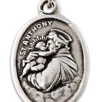 Lot of 12 pcs - Saint Anthony Oxidized Silver Tone Medal Pendants, 1" H x 0.67" W for wholesale by Catholica Shop
