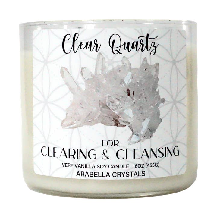 Candela di Cristallo al Quarzo Chiaro a 3 Stoppini per la vendita all'ingrosso da parte di Arabella Crystals