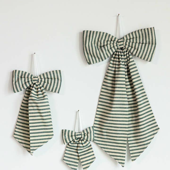 Luxe B Co - Wholesale Bow - Gift Wrapping - Striped Green & Gold Fabric Bows0