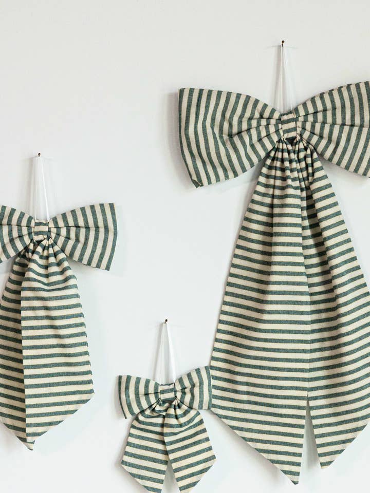 Striped Green & Gold Fabric Bows for wholesale by Luxe B Co