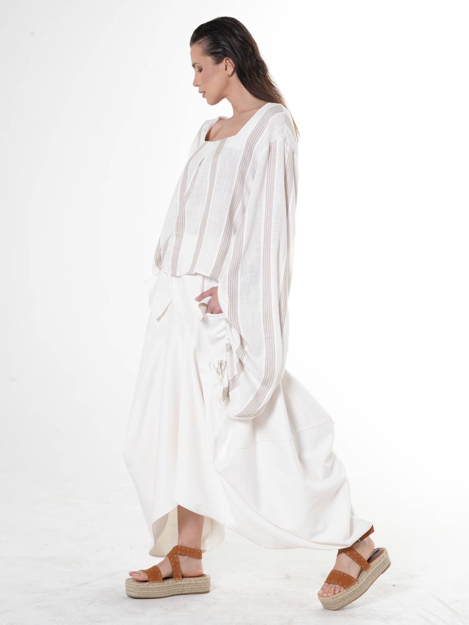 Metamorphoza – wholesale Blouse – Women’s – Boho Top With Oversize Sleeves On Light Stripes 3