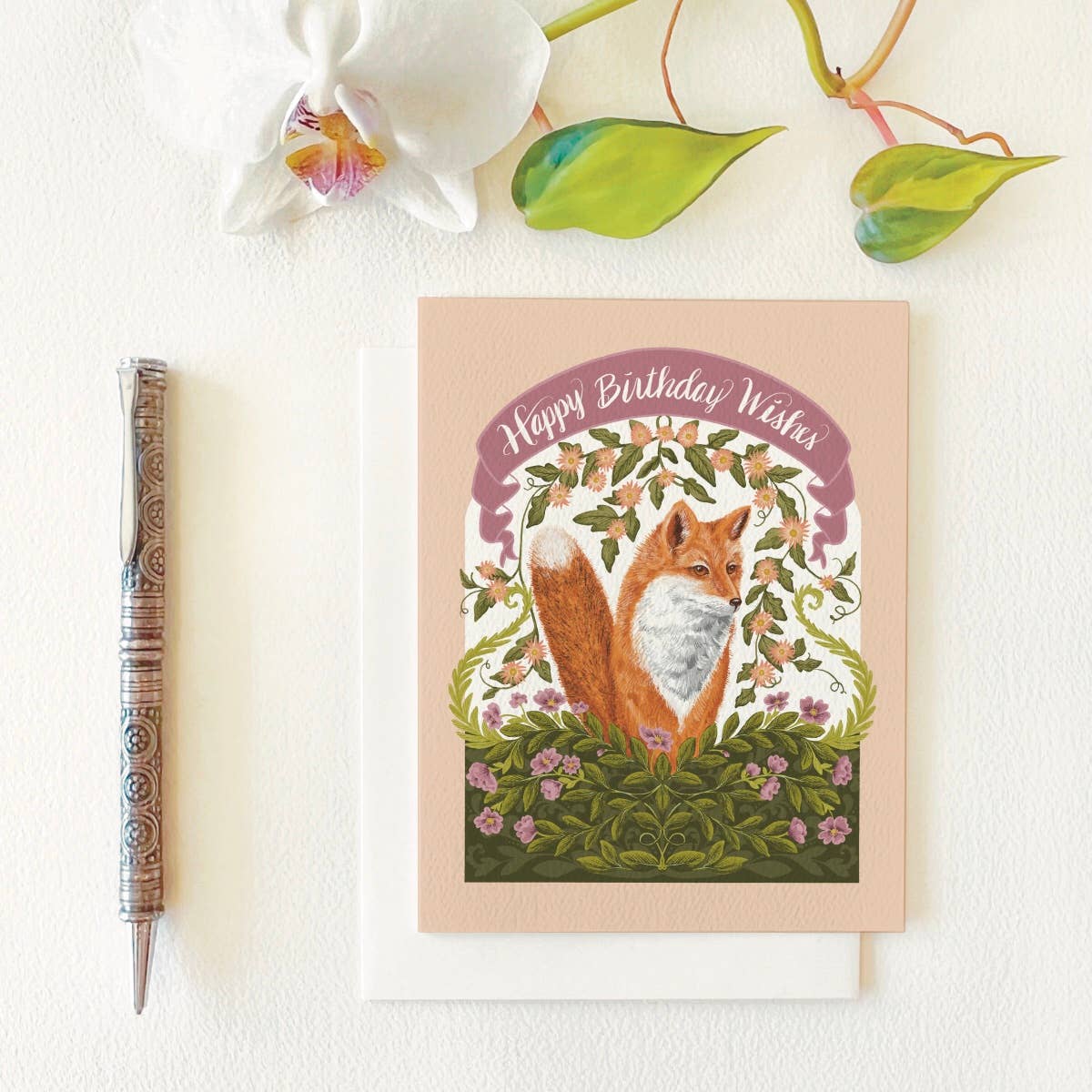 Folk Meadow - Wholesale Birthday Card - Fox in the Flowers Birthday Card1