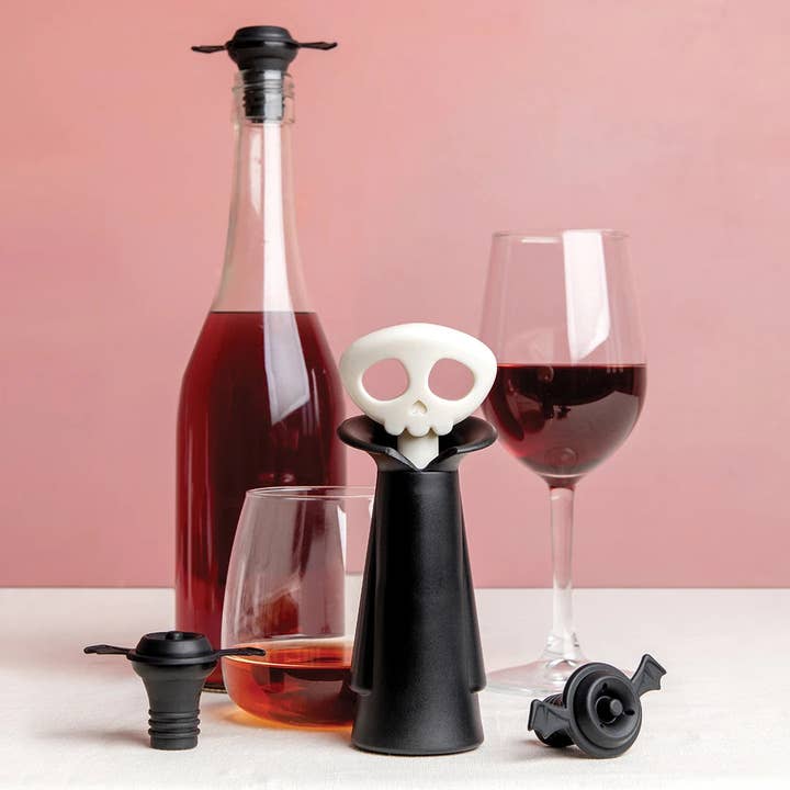 Spookelier Wine Saver Pump and 3 Wine Stopper - Halloween for wholesale by OTOTO