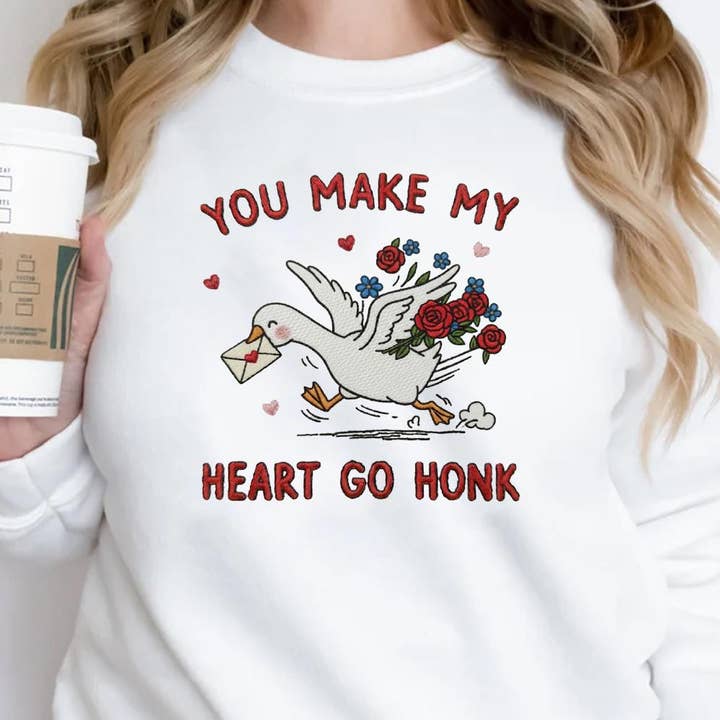 Sudadera bordada "Haces que mi corazón haga honk" con ganso, camiseta para venta al por mayor de ClevorFit