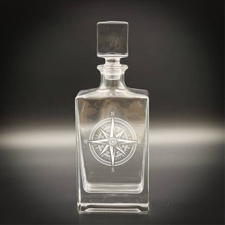 Compass - 810 ml Rectangle Whiskey Decanter for wholesale by Adirondack Etching LLC